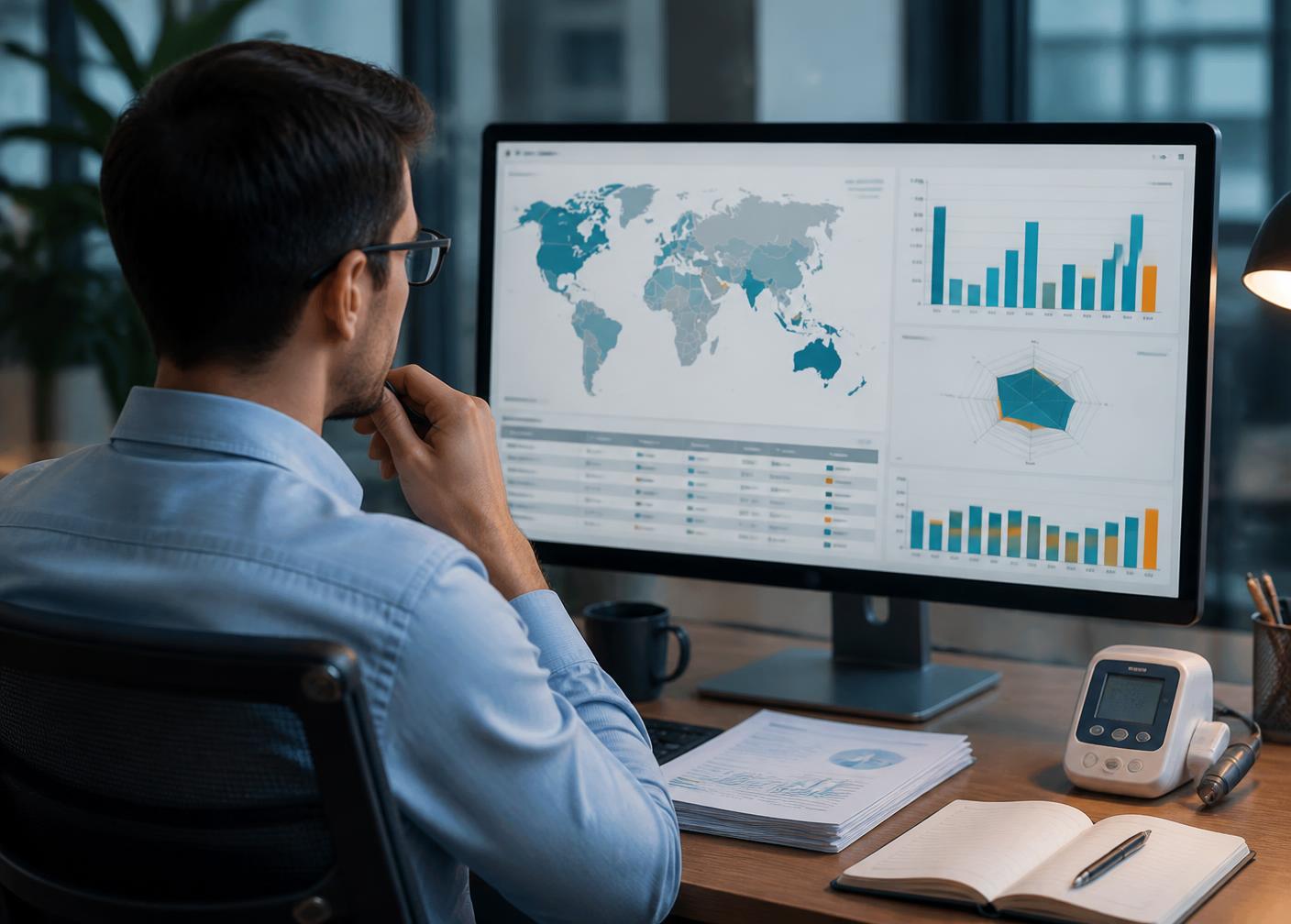Market access analyst comparing global medical device opportunities and supporting evidence
